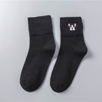 Load image into Gallery viewer, french bulldog embroidery socks black / 35 to 40
