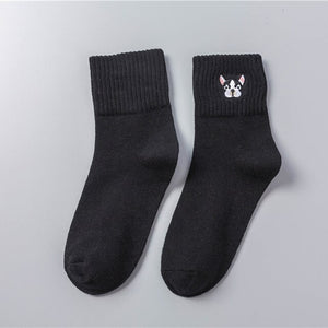 french bulldog embroidery socks black / 35 to 40