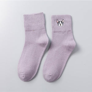 french bulldog embroidery socks gray / 35 to 40
