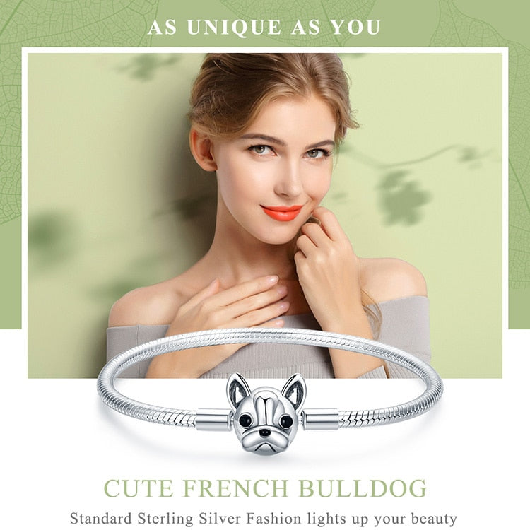 925 sterling silver french bulldog doggy snake bracelet