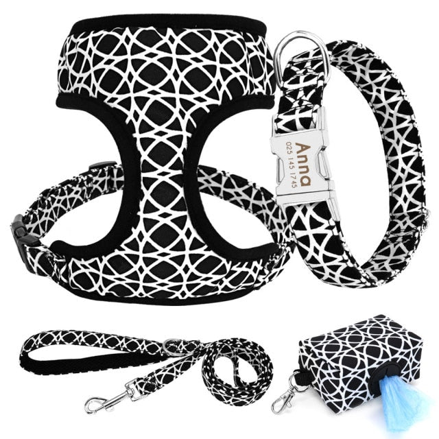 4pcs nylon dog collar leash harness poop bag set