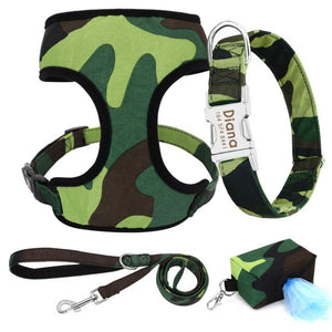 4pcs nylon dog collar leash harness poop bag set