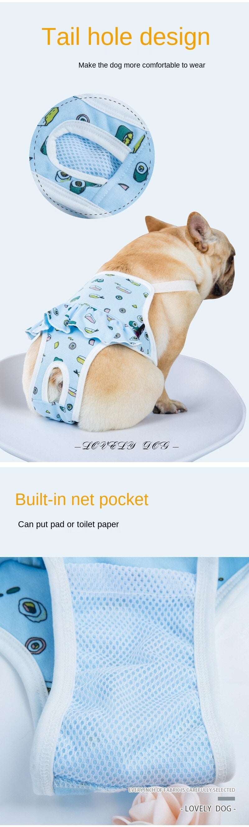 french bulldog cartoon print cotton sanitary diaper